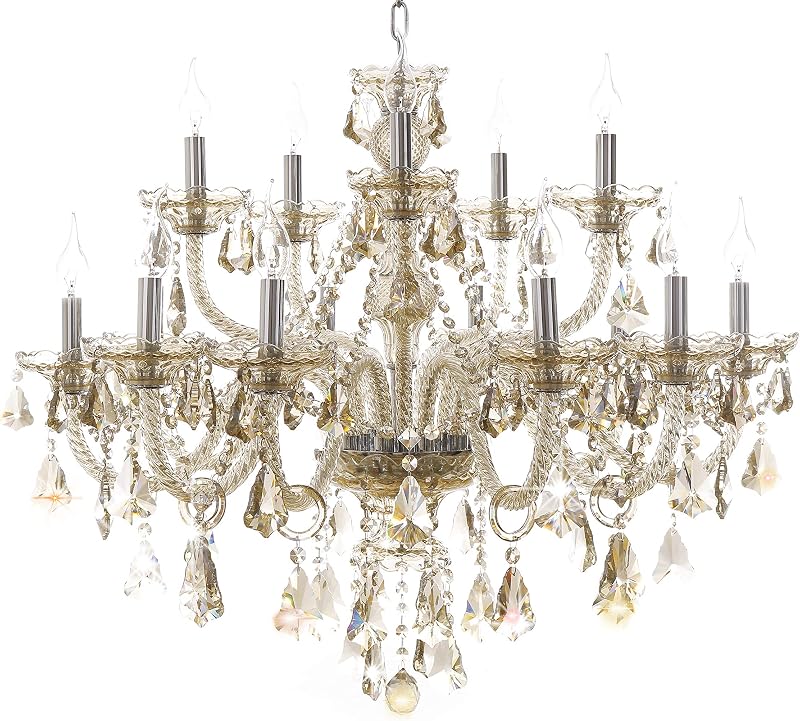 Candelabro cristal techo 15 luces color cognac