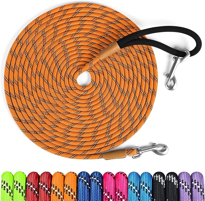 Correa reflectante perros 15-50pies asa acolchada resistente naranja