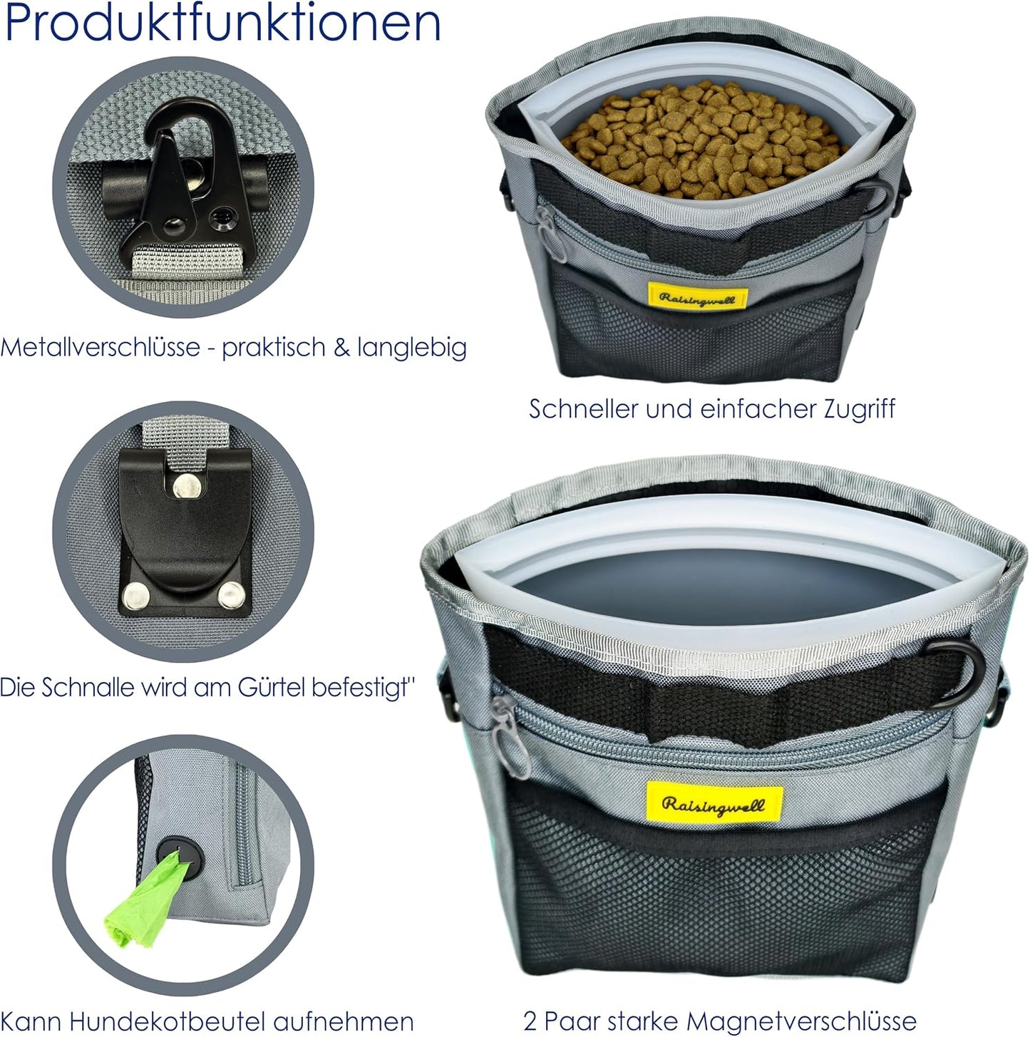 Bolsa silicona perros con cierre magnético 4 tazas clicker