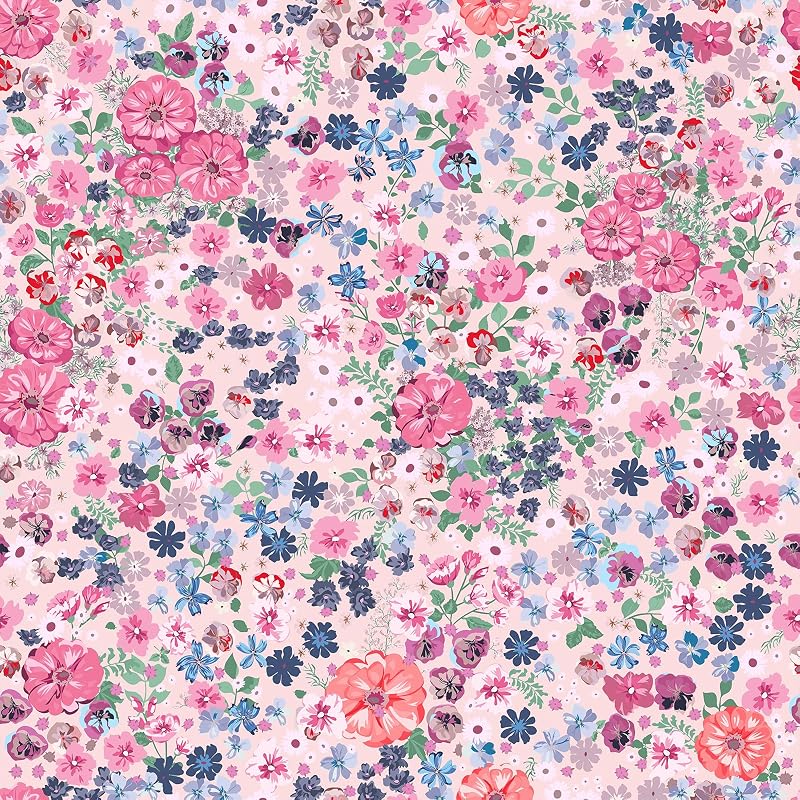 Papel tapiz floral bohemio rosa 17.7x354" dormitorio