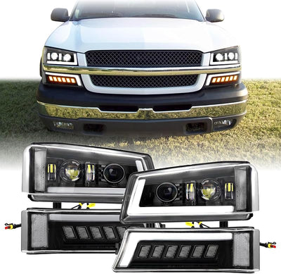 4 Lámparas Frontales GMT800 Chevy Avalanche 02-06 LED negro