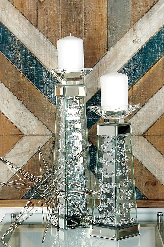 Portavelas cristal 4x4x14 pulg color plateado