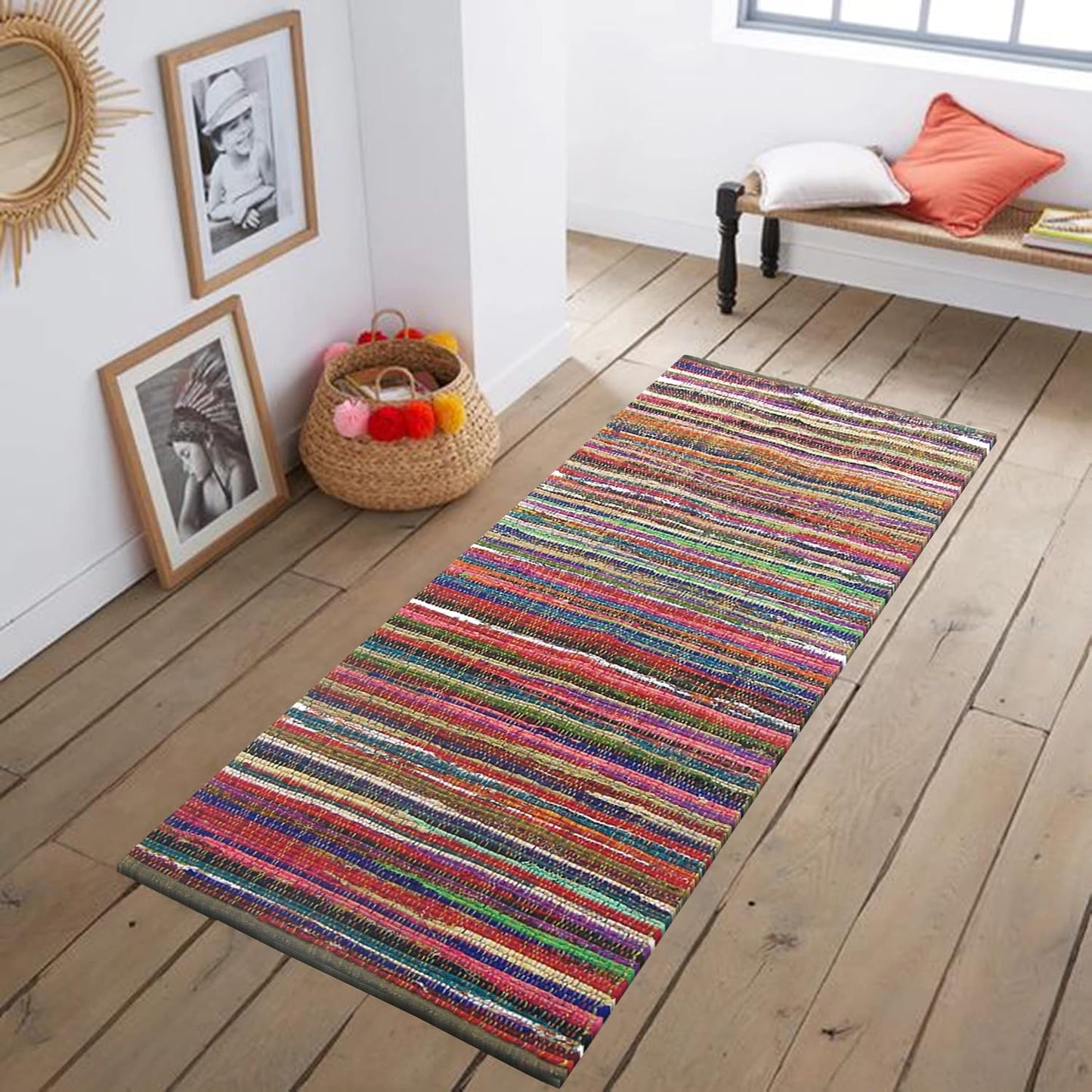 Alfombra pasillo 100% algodón reciclado 2x7ft multicolor