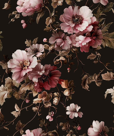 Papel tapiz floral negro autoadhesivo flores peonía