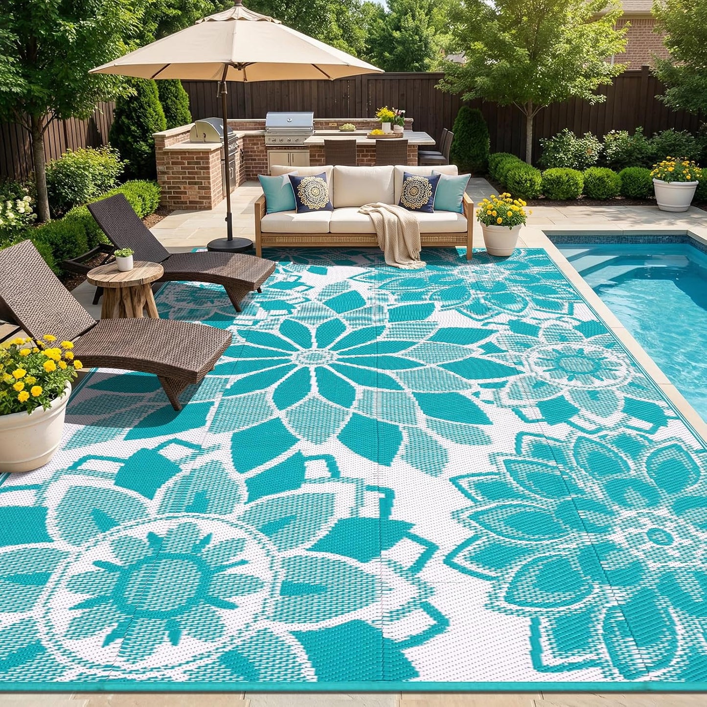 Alfombra exterior patio 9x12ft reversible plástico