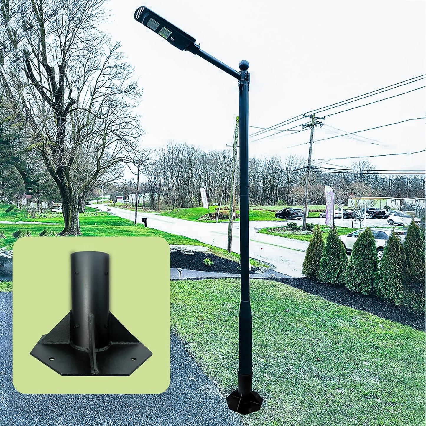 Base poste luz exterior anclaje brida metal negro