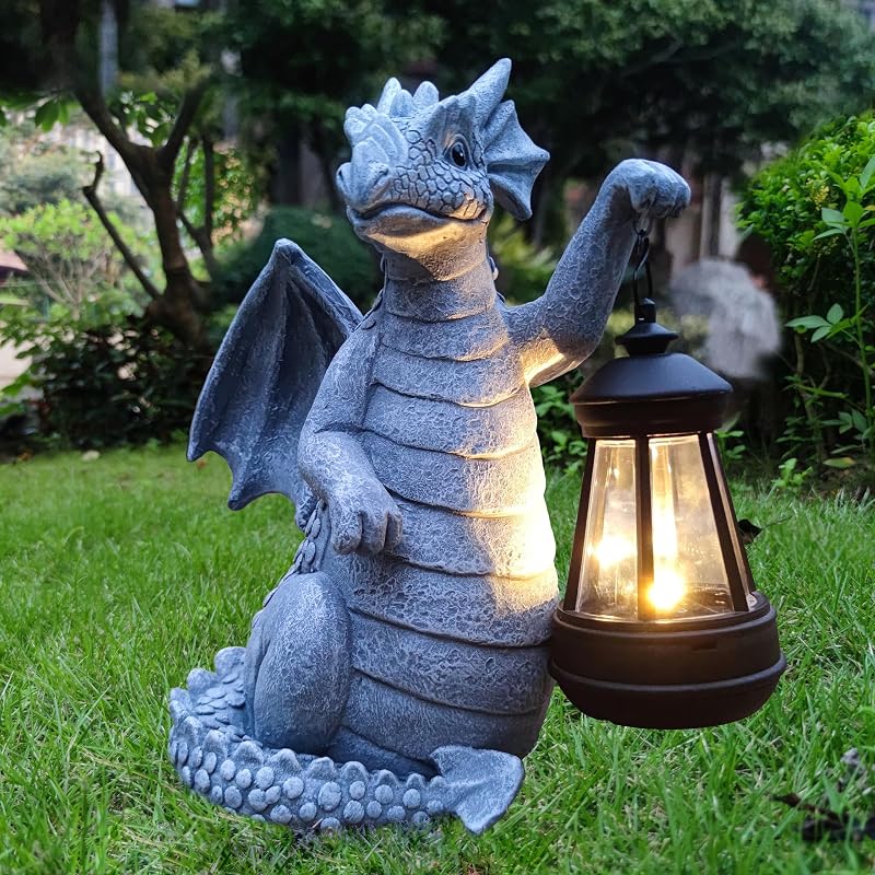 Estatua dragón solar con linterna para decoración exterior