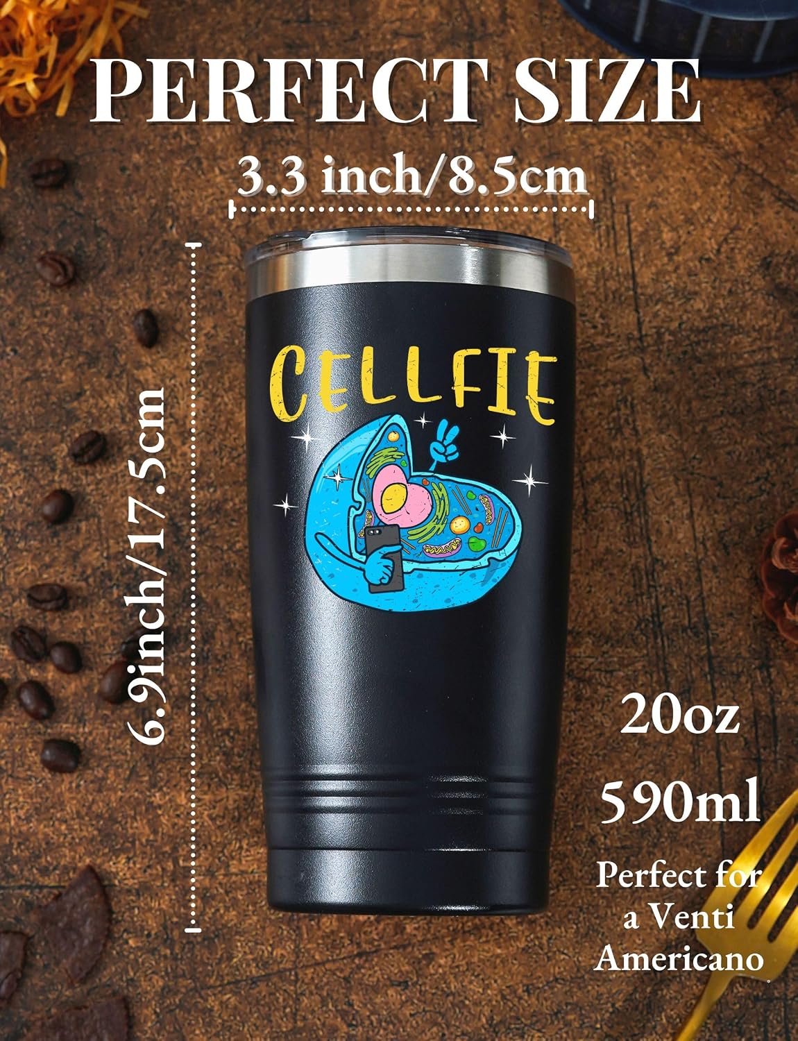 Vaso acero inox 20oz con tapa y popote para profesor de biología