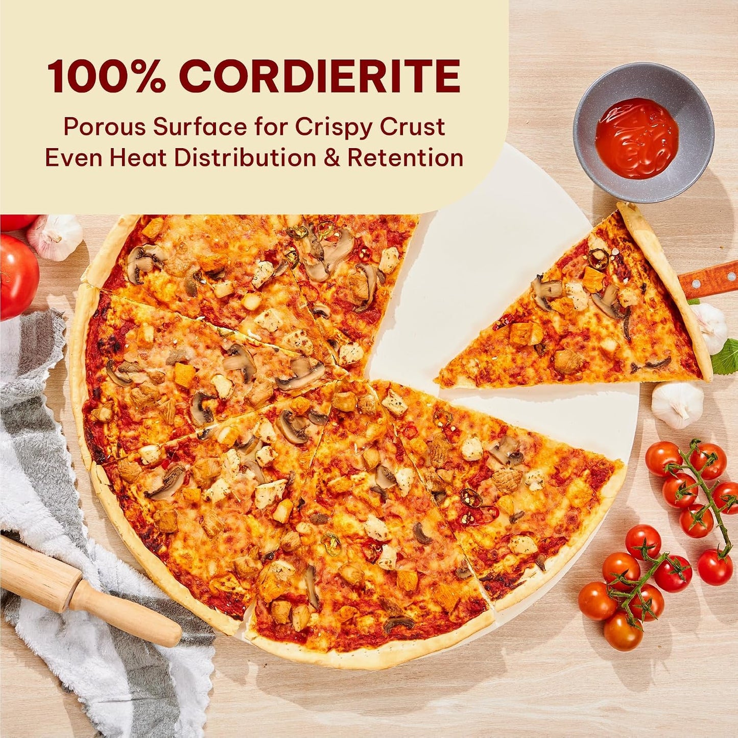 Piedra pizza cerámica 18pulg resistente hasta 1472°F