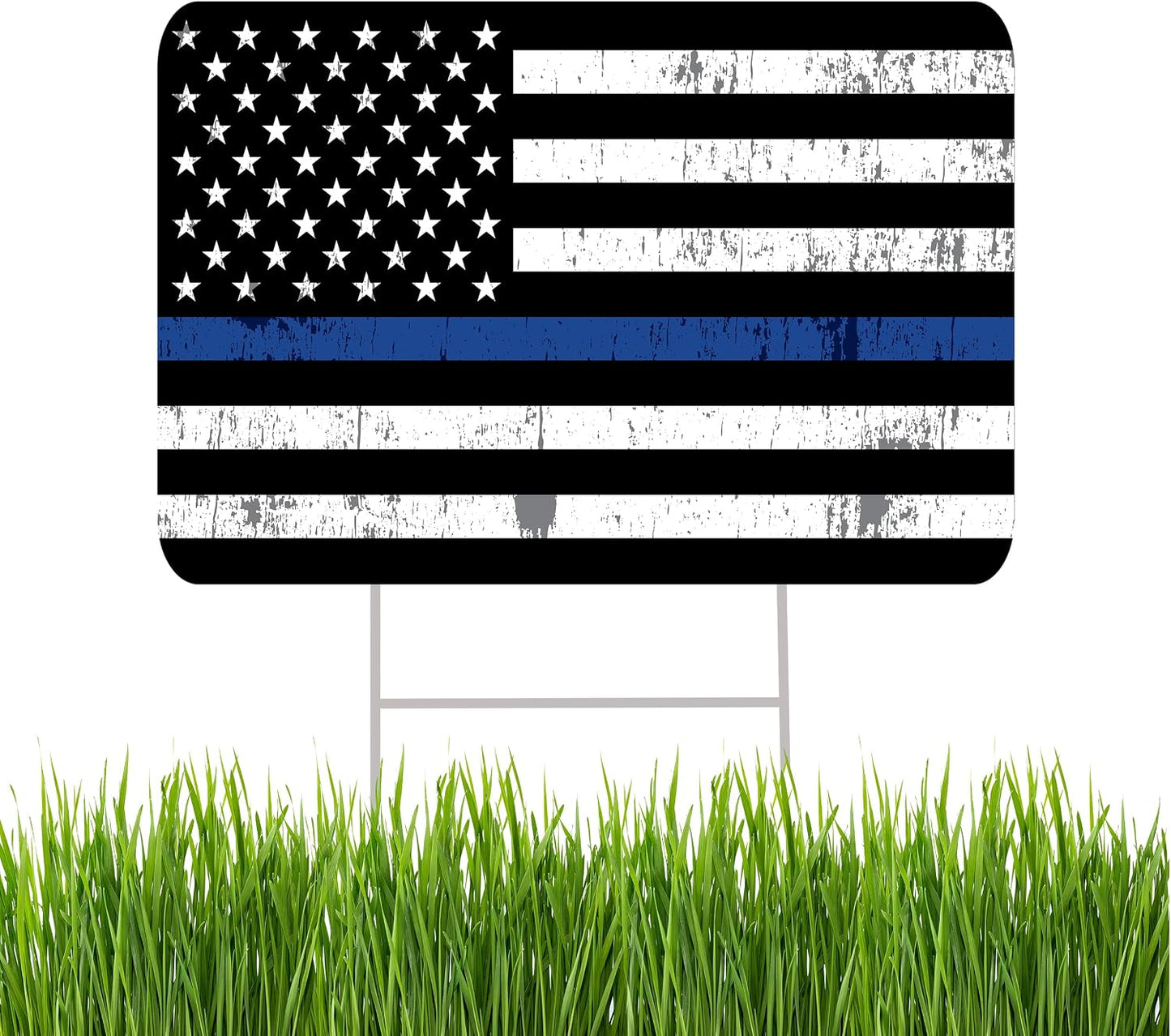 Letrero doble cara policía azul bandera EE.UU. 17x13"
