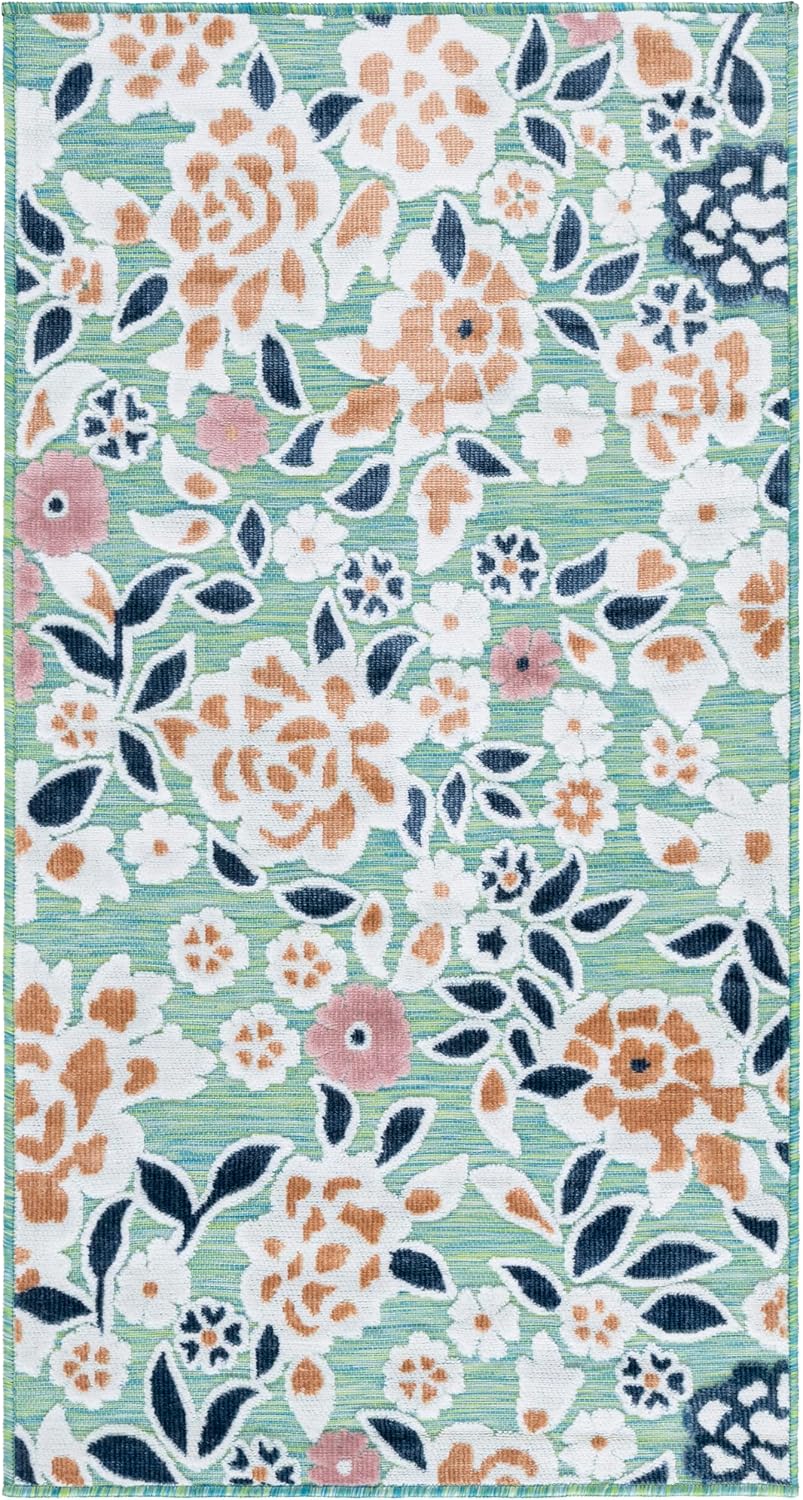 Alfombra decorativa 2'7x5' verde azul marino resistente
