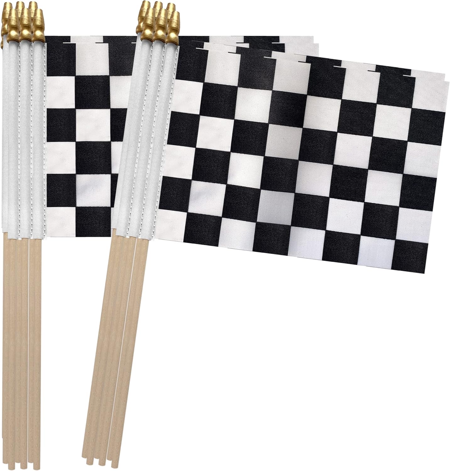 Banderas mano cuadros blanco y negro 5x8pulg pack 12