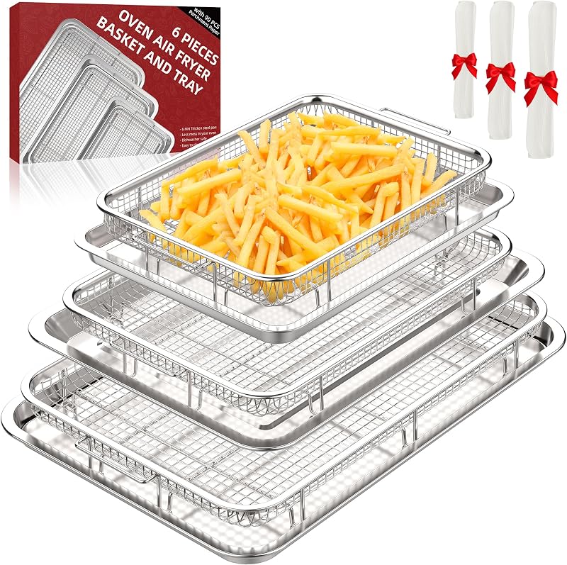 3 Cestas freidora aire sartenes bandeja horno 18.8x12.8"