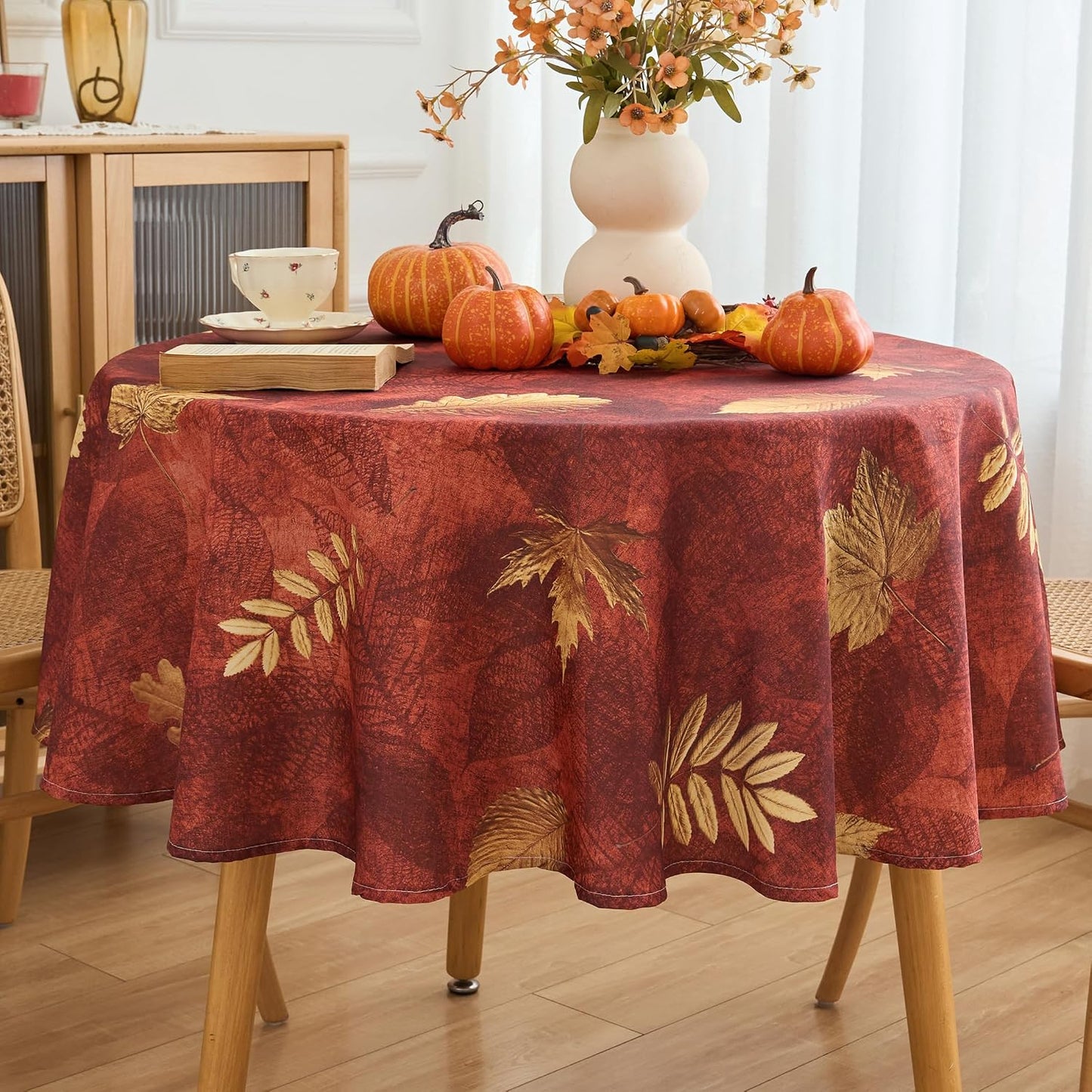 Mantel redondo otoño 60pulg poliéster a prueba de derrames