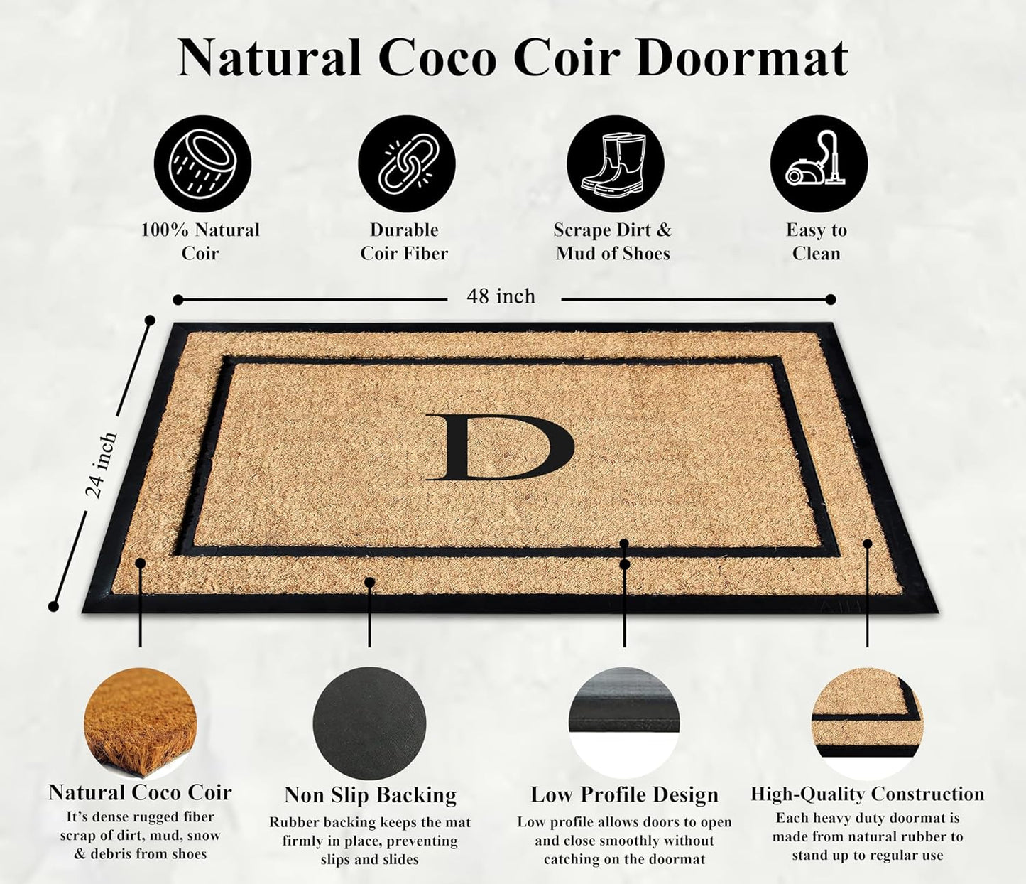 Tapete fibra coco goma 24x48pulg entrada resistente