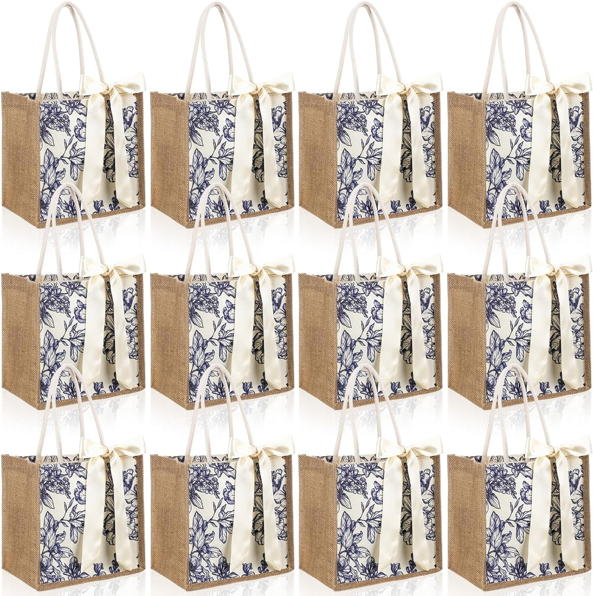 Bolsas arpillera yute asa 9.8x9.8x7.1pulg reutilizables azul floral