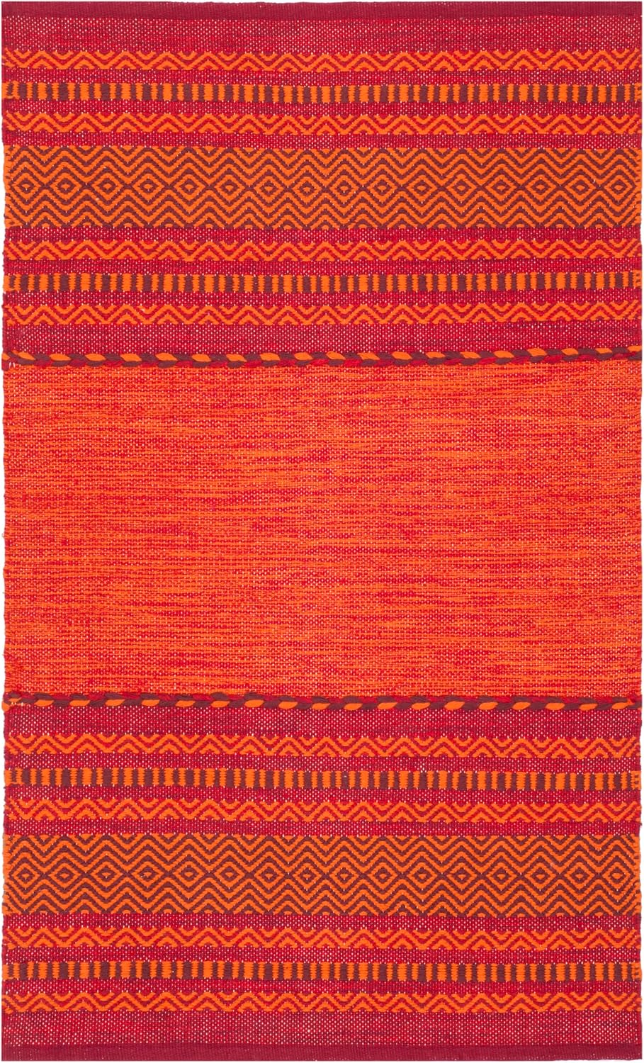 Alfombra decorativa algodón 2'6"x4' naranja y rojo tejido