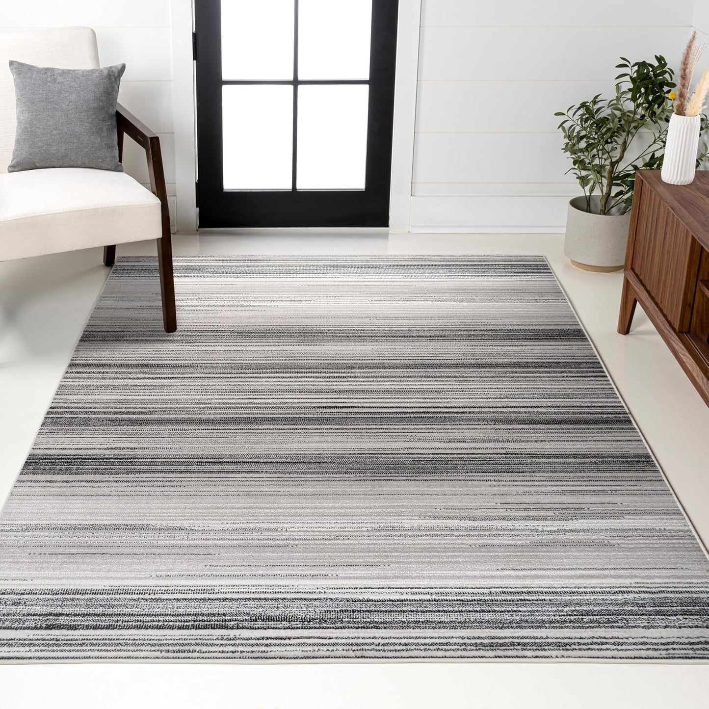 Alfombra rayas gris/negro 4x6 moderna apta mascotas