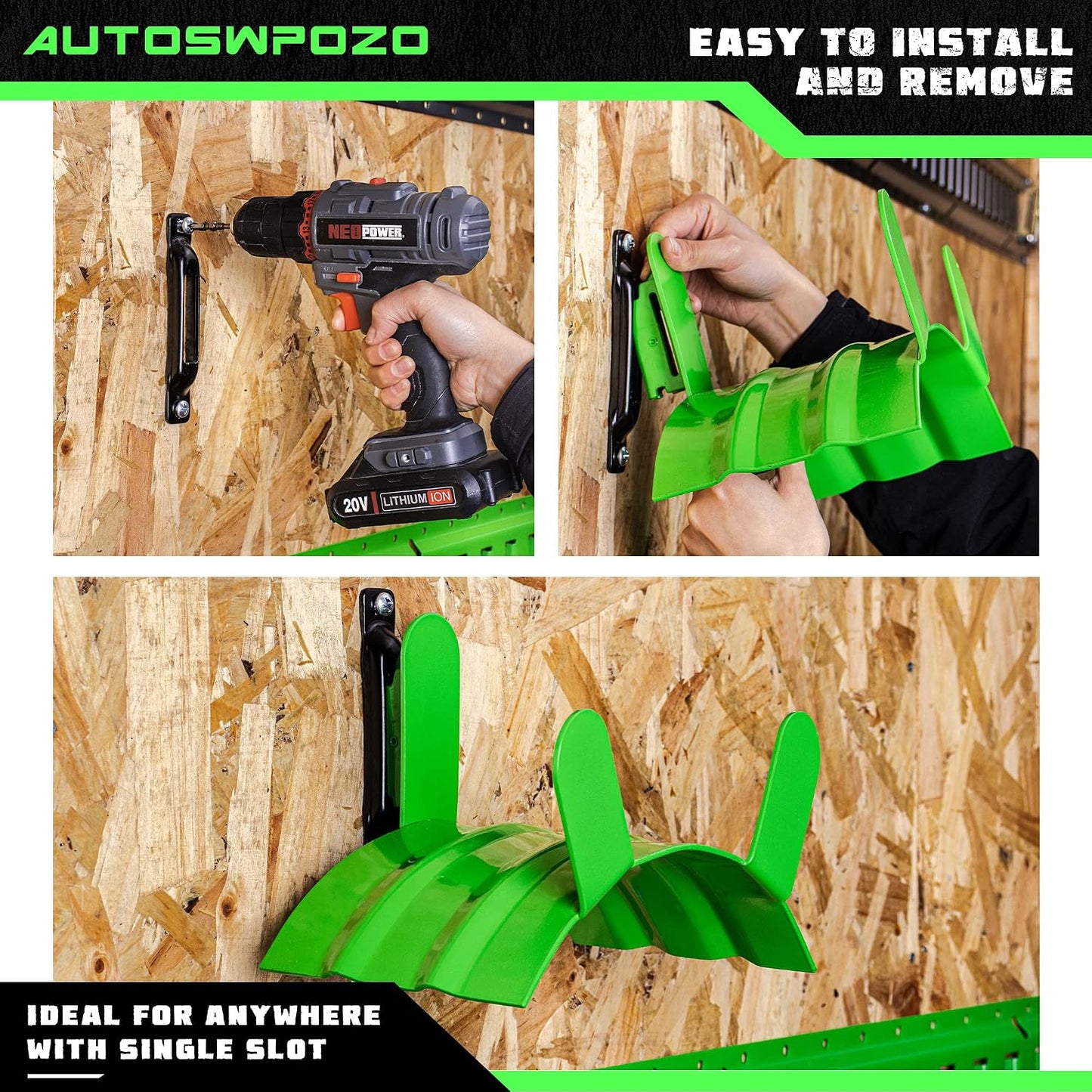 Soporte E-Track para mangueras ganchos servicio pesado verde