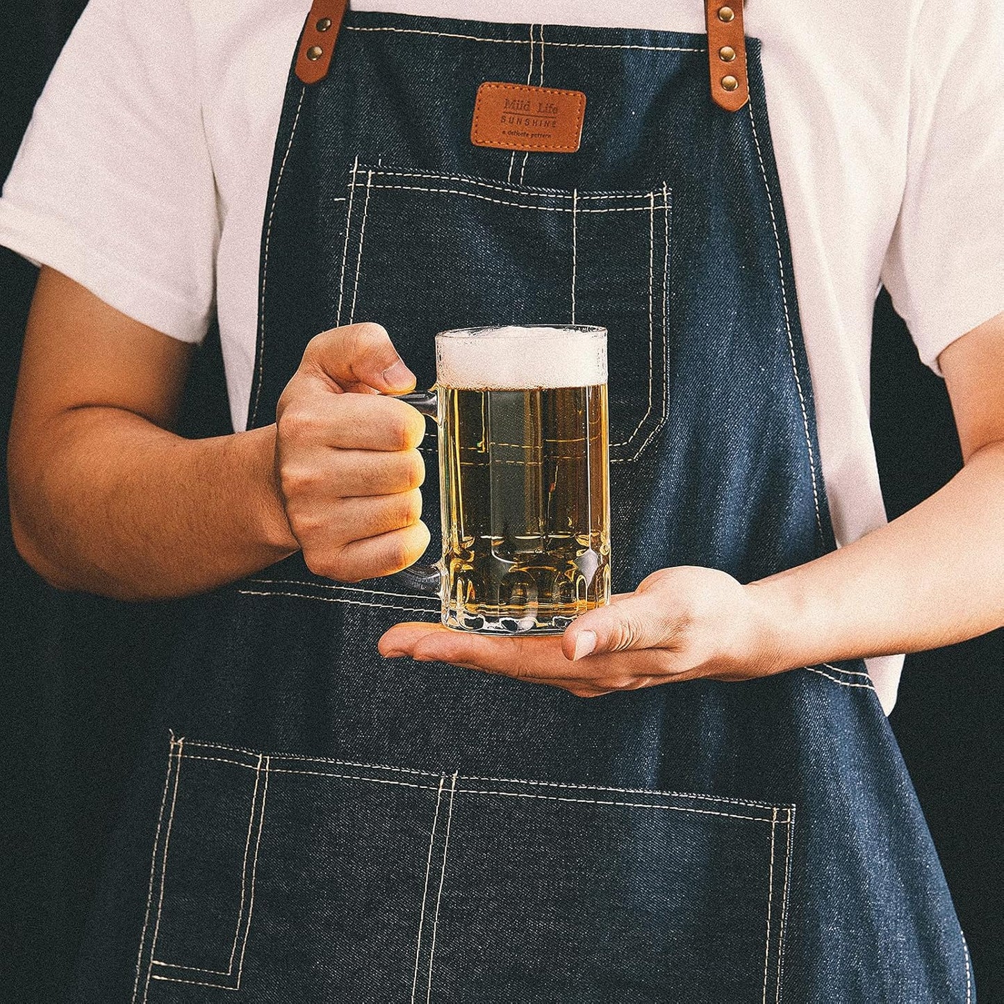 8 Vasos Clásicos Vidrio 14oz con Asa