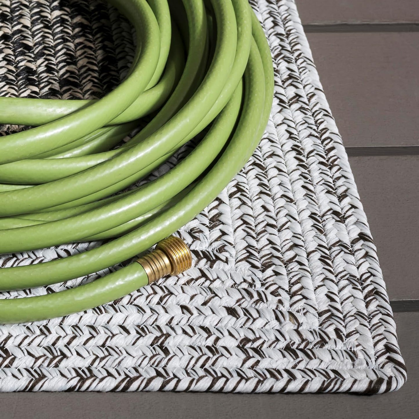 Alfombra exterior trenzada 3ft cuadrada marfil y negro
