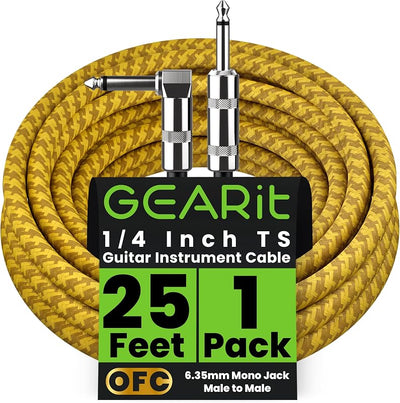 Cable audio 25ft 1/4pulg macho a macho para AMP guitarra