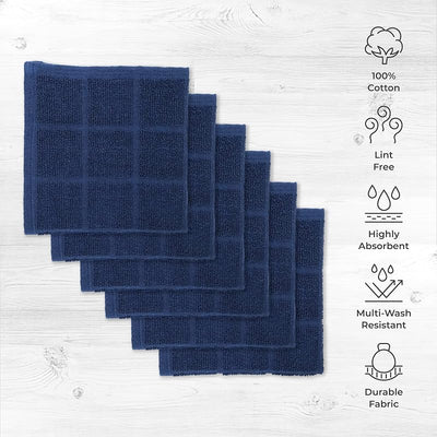 Set 6 Toallas Terry Algodón Suaves Absorbentes Azul Marino