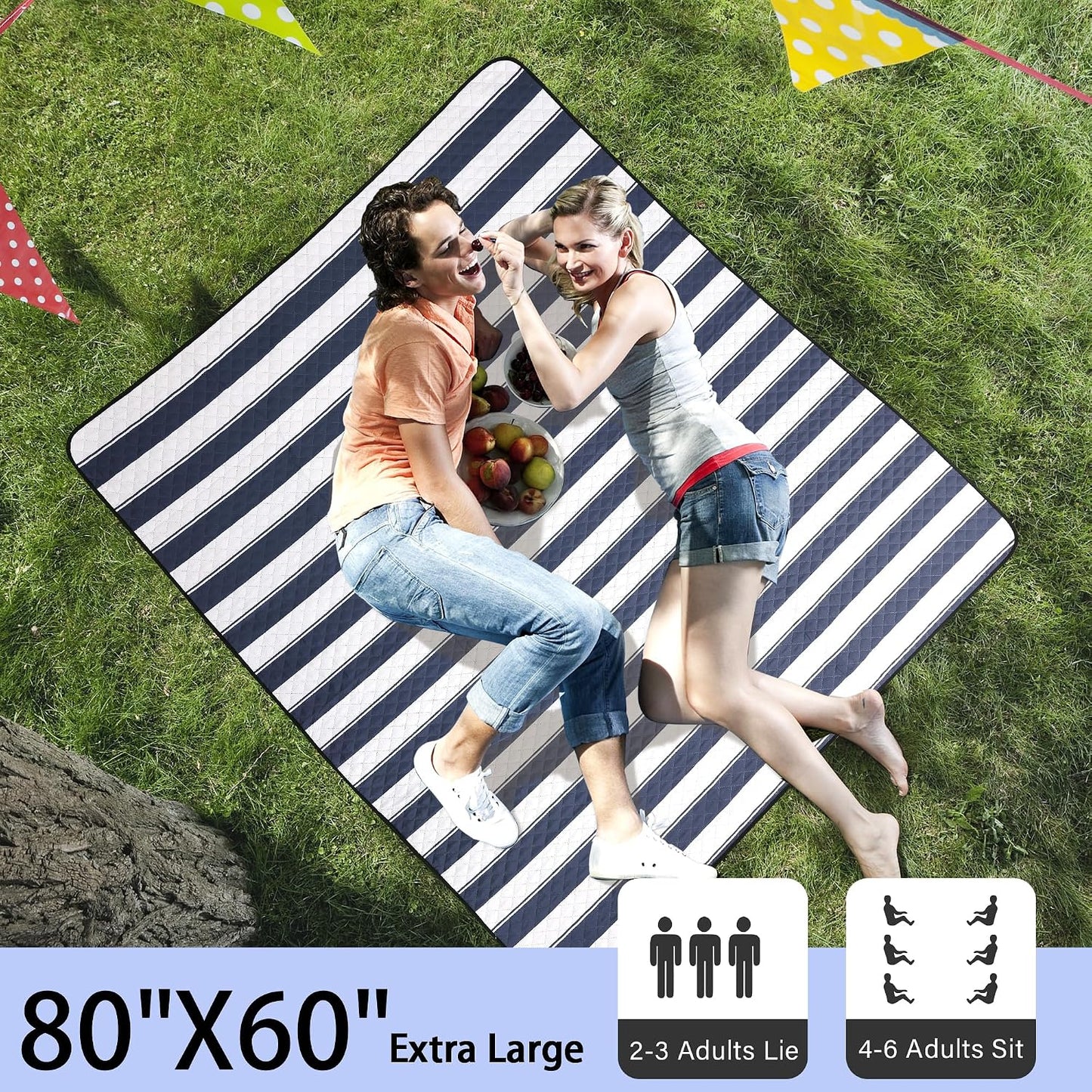 Manta picnic extragrande 80x60" impermeable plegable azul