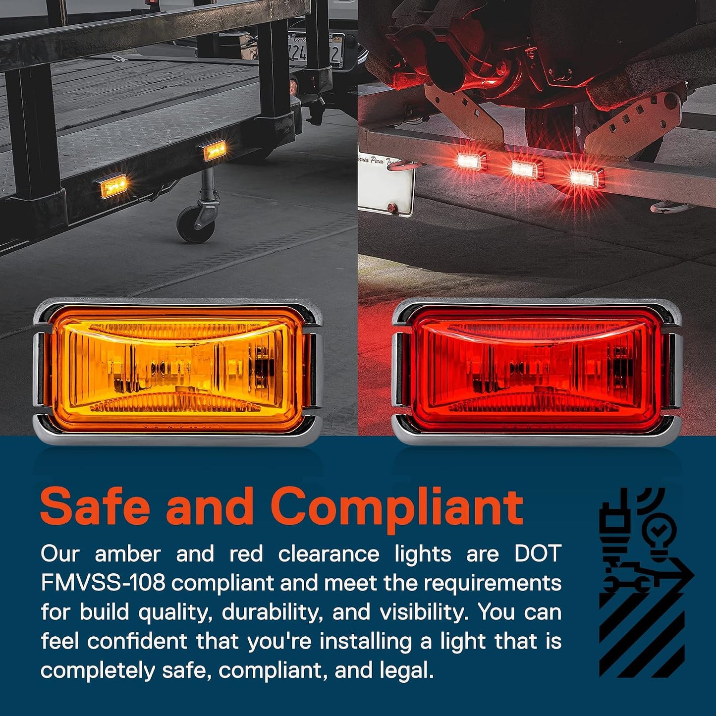 Luces LED ámbar rojo bisel cromado IP67 para remolque camión