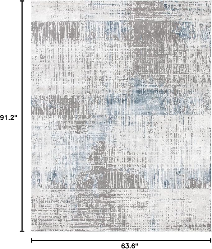 Alfombra área 5.3x7.6ft gris azul diseño moderno abstracto