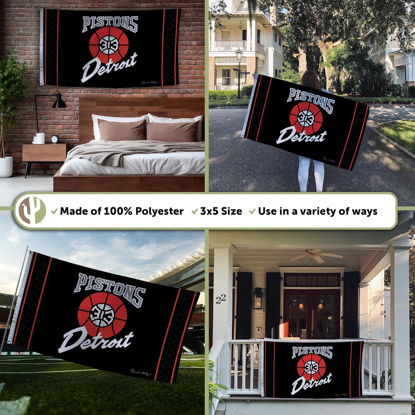Bandera Detroit Pistons NBA 3x5ft poliéster