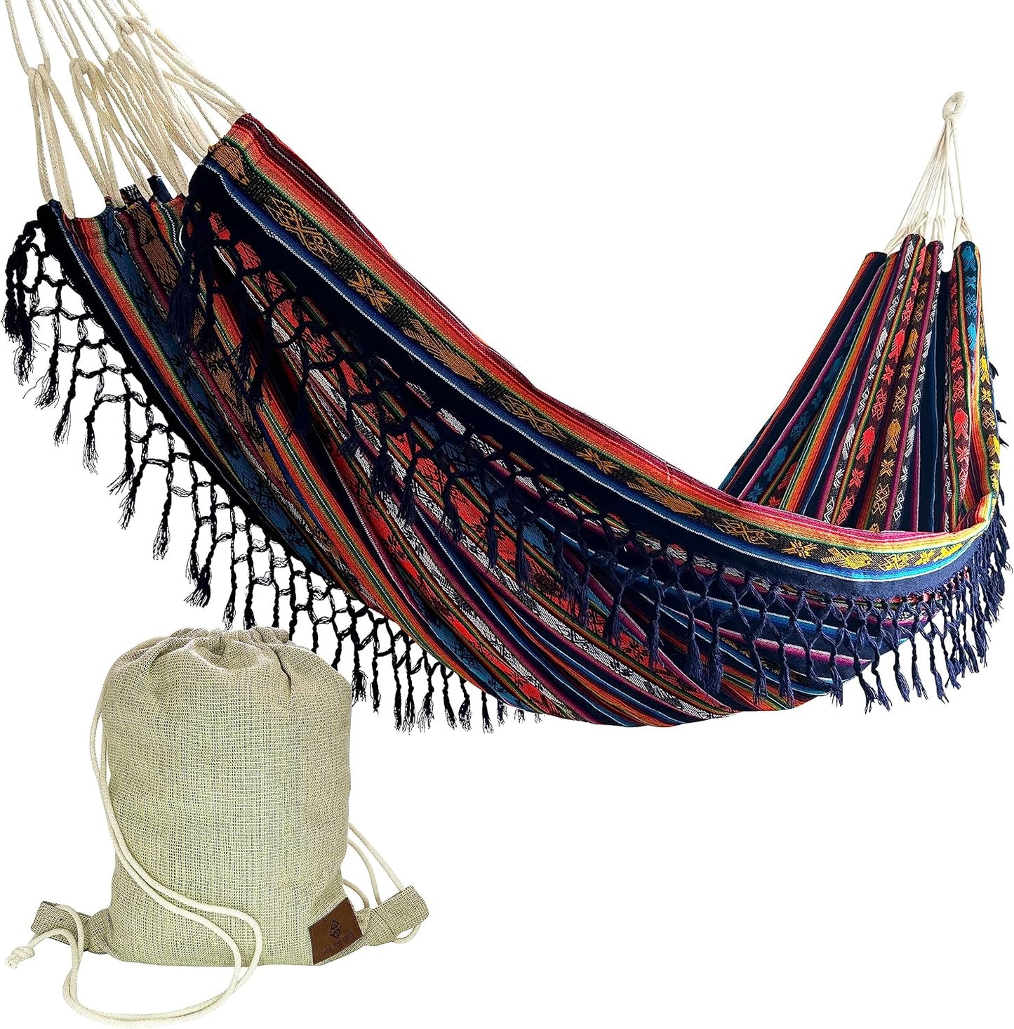 Hamaca bohemia con borla para interior y exterior resistente