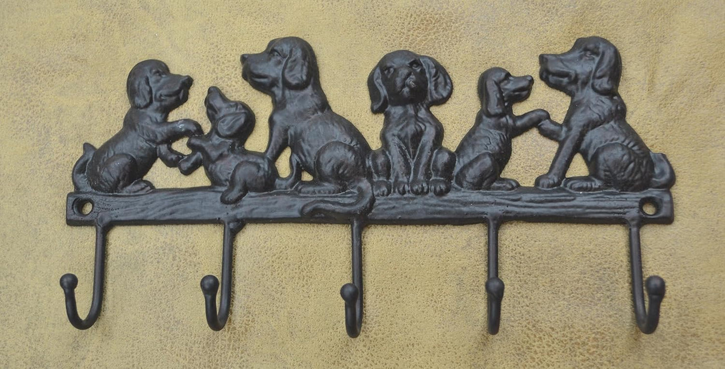 5 Ganchos Llaves Perro Hierro Fundido Negro Antiguo