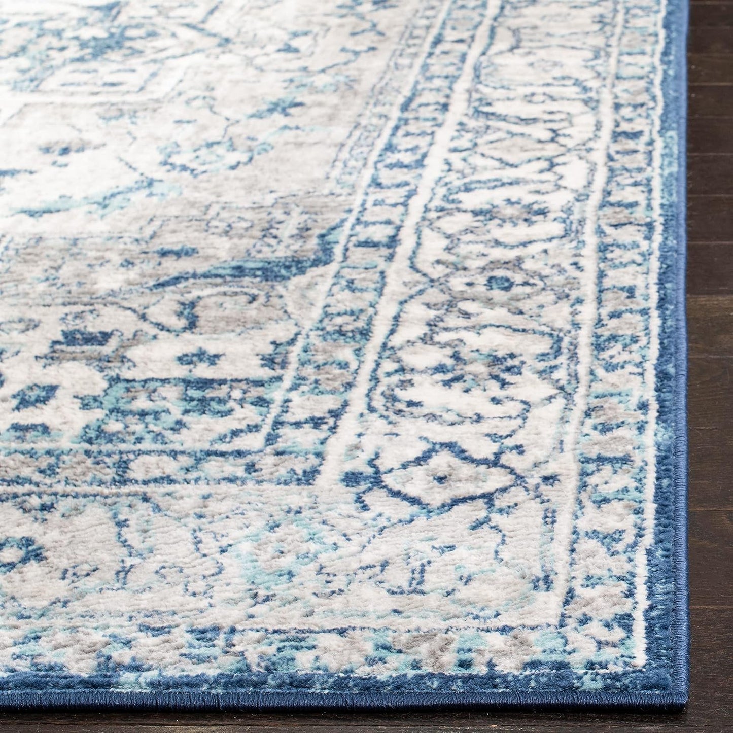 Alfombra decorativa 3x5ft gris claro y azul medallón