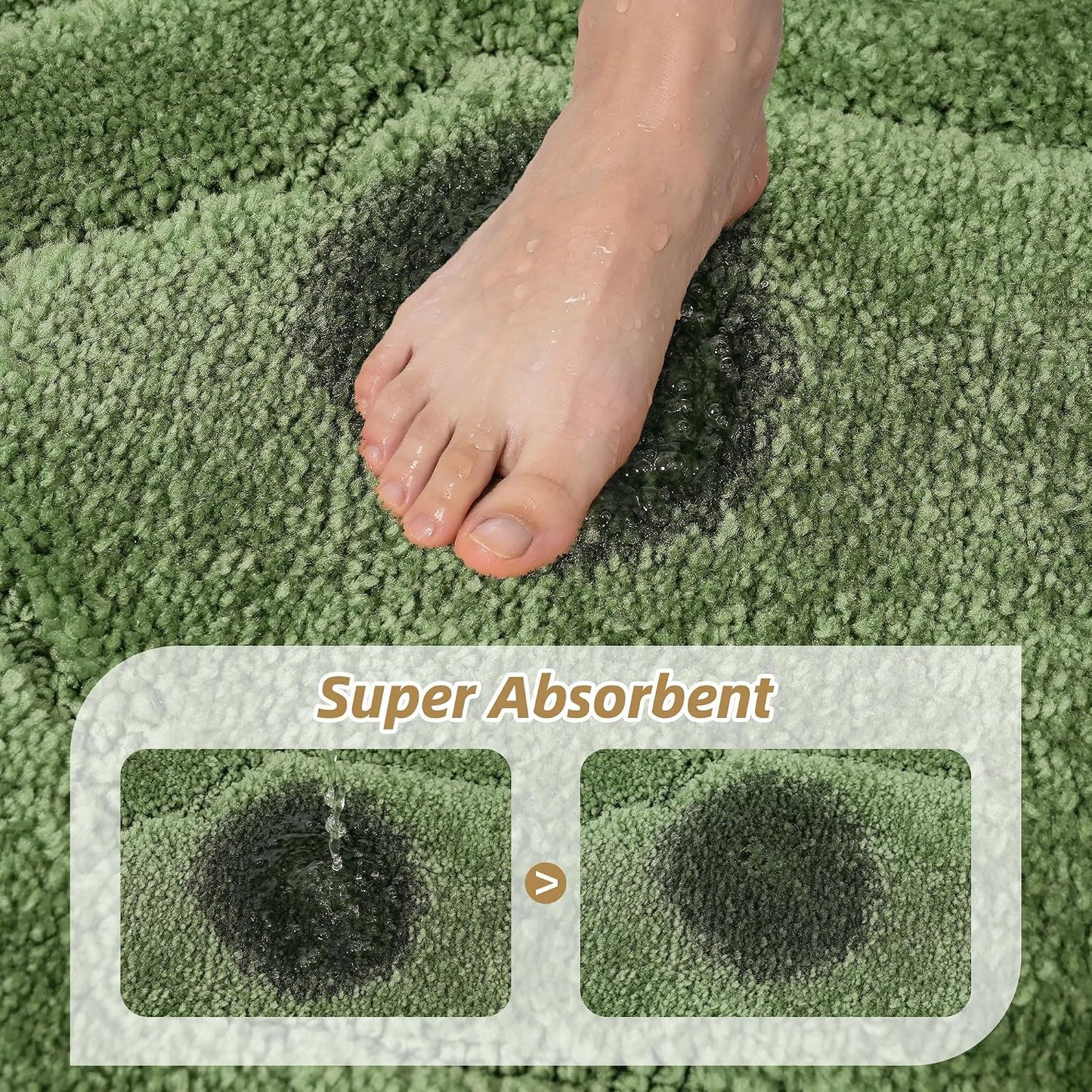 Alfombras baño antideslizantes peludas 16x24pulg color verde