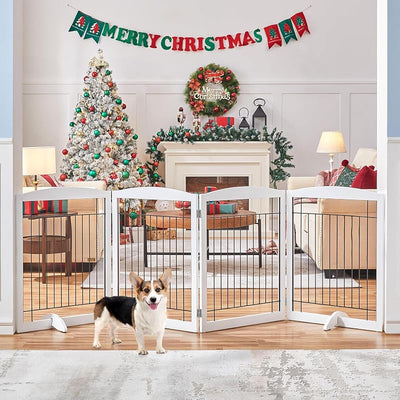 Puerta para perros 32" 4 paneles ancha para escaleras blanca