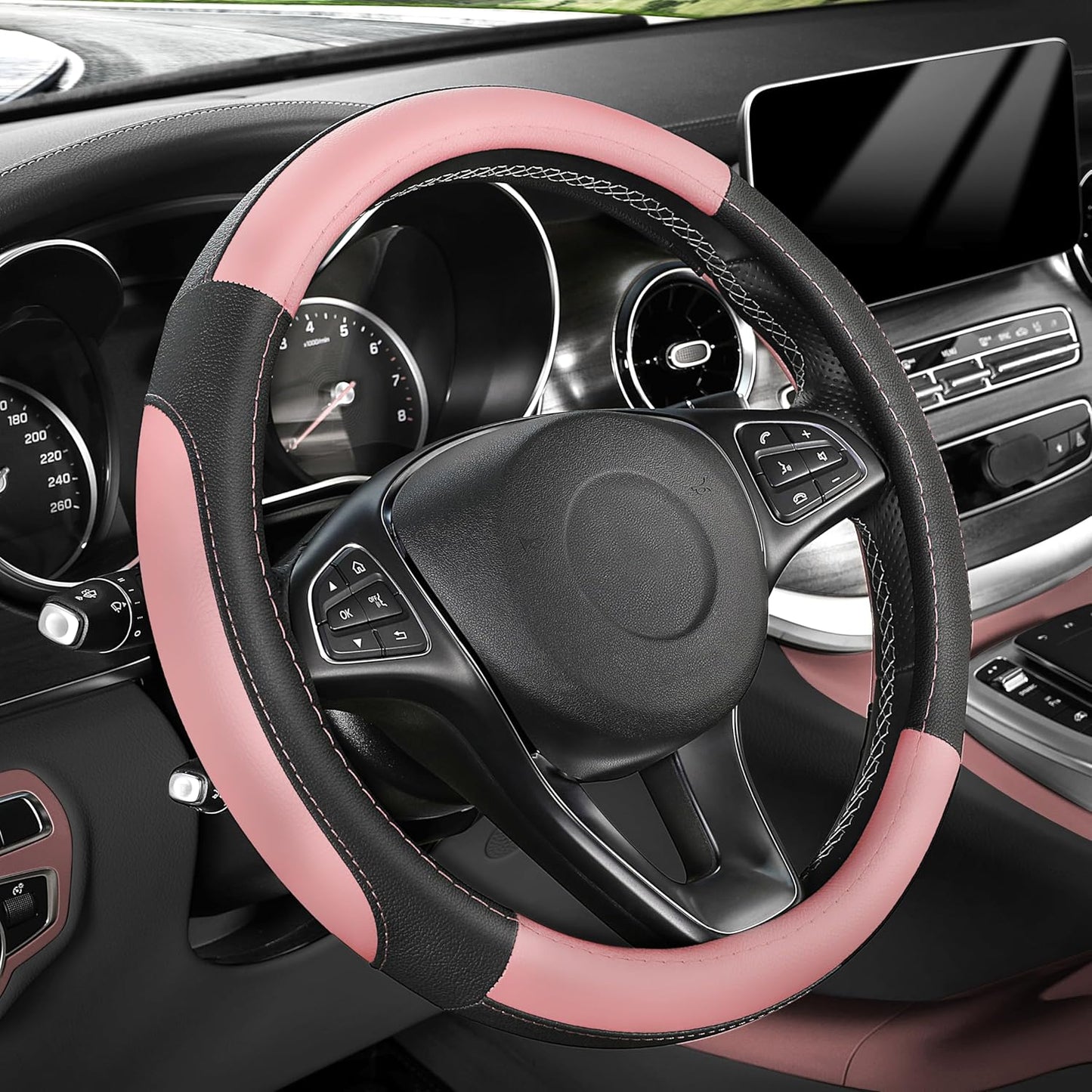 Funda volante auto 14.5-15" color negro y rosado