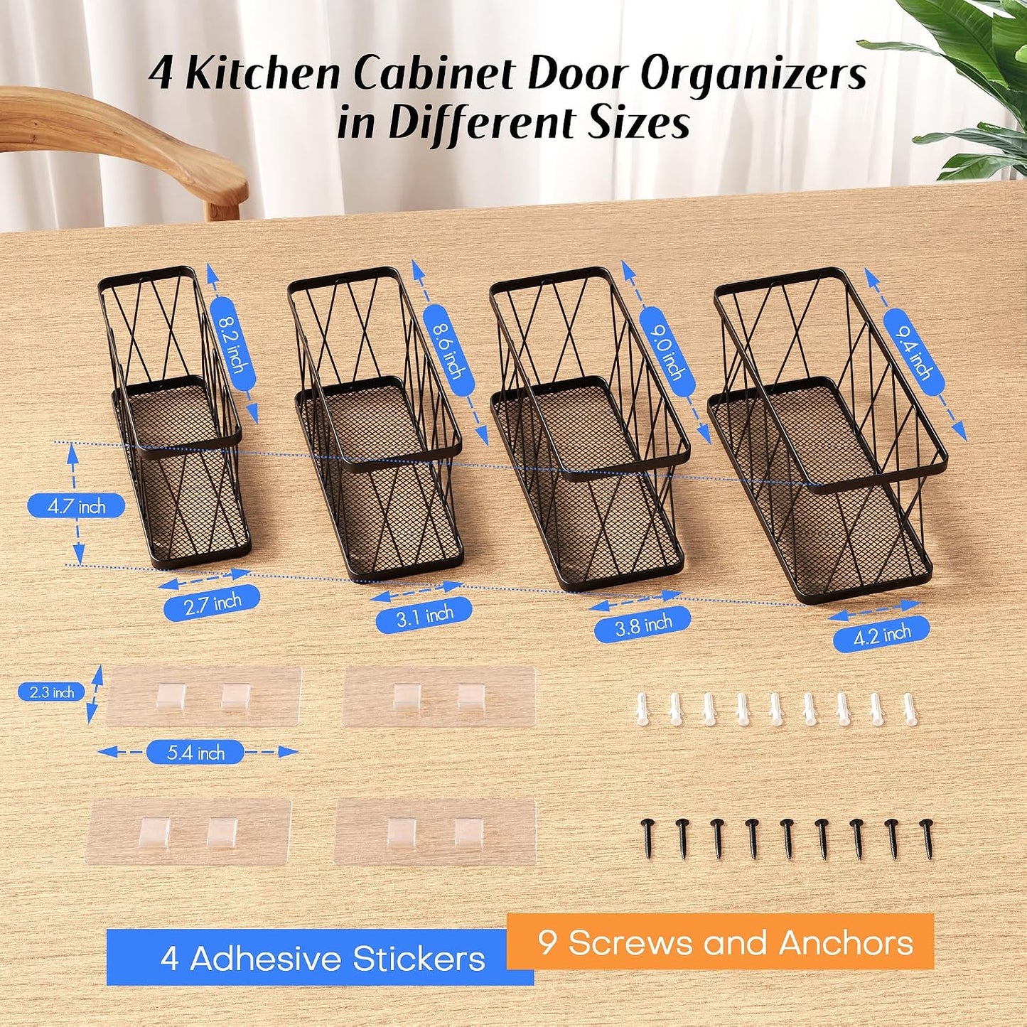 4 Organiz. puerta gabinete cocina con tapa adhesiva