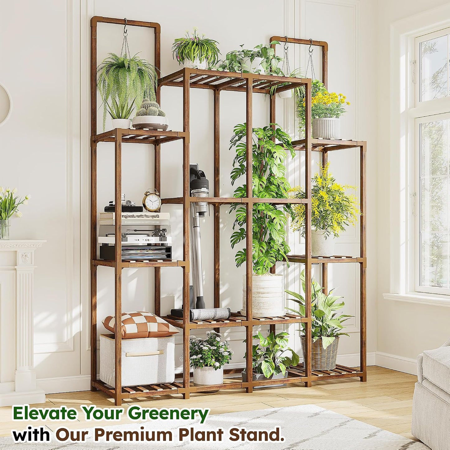 Soporte plantas madera estante 14-18 doble barra 440lb