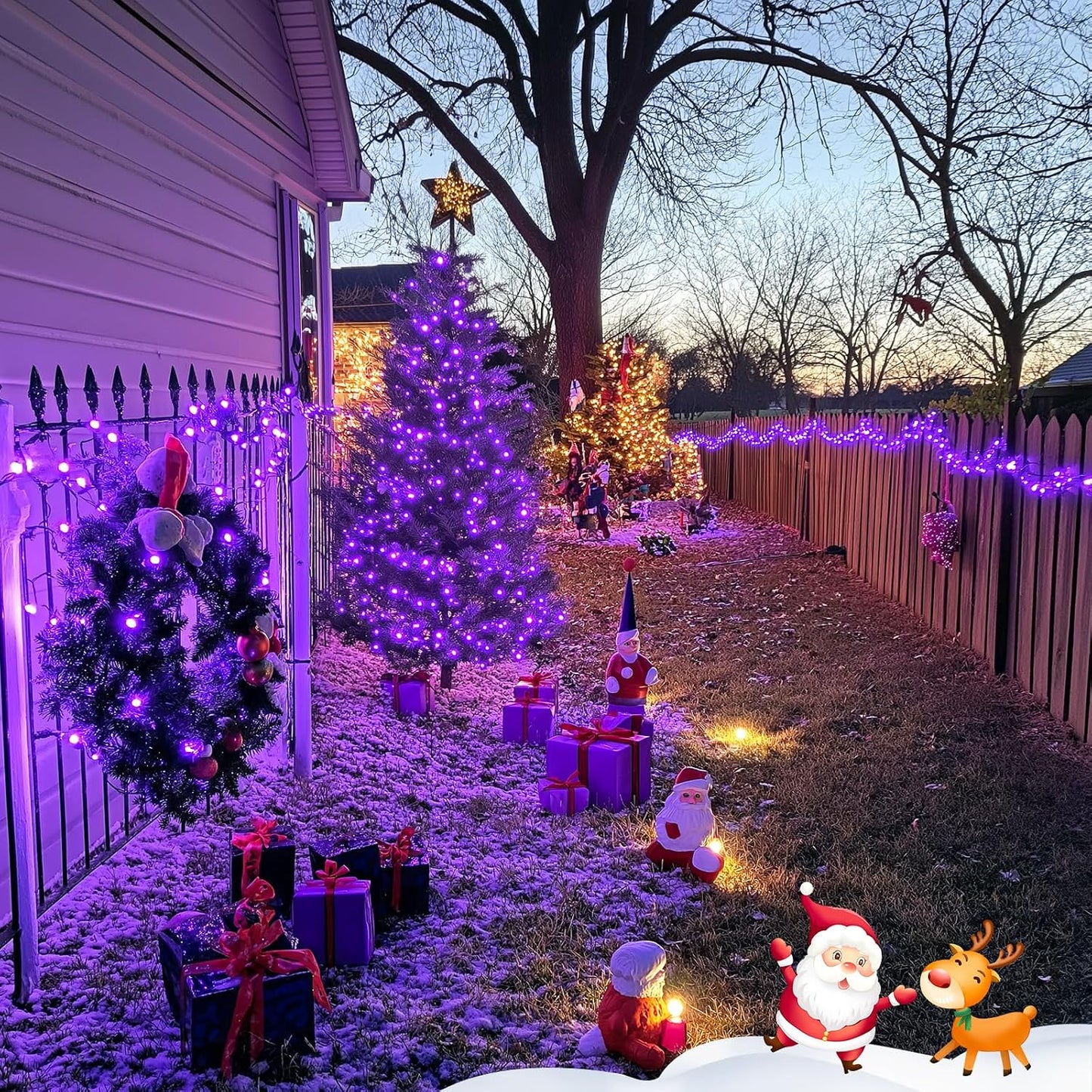 Guirnalda LED 250 luces navidad 91.5ft moradas impermeables