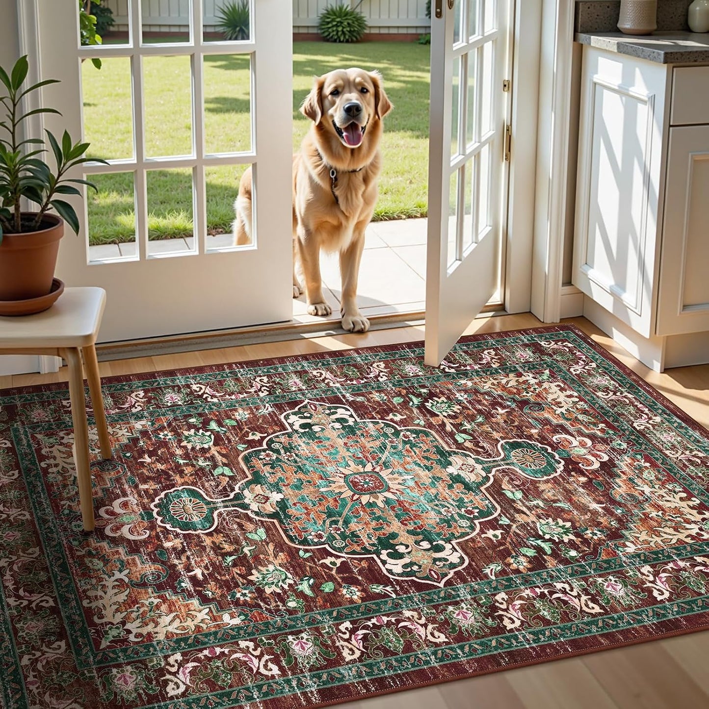 Alfombra bohemia 3x5pulg lavable suave antiderrap sala