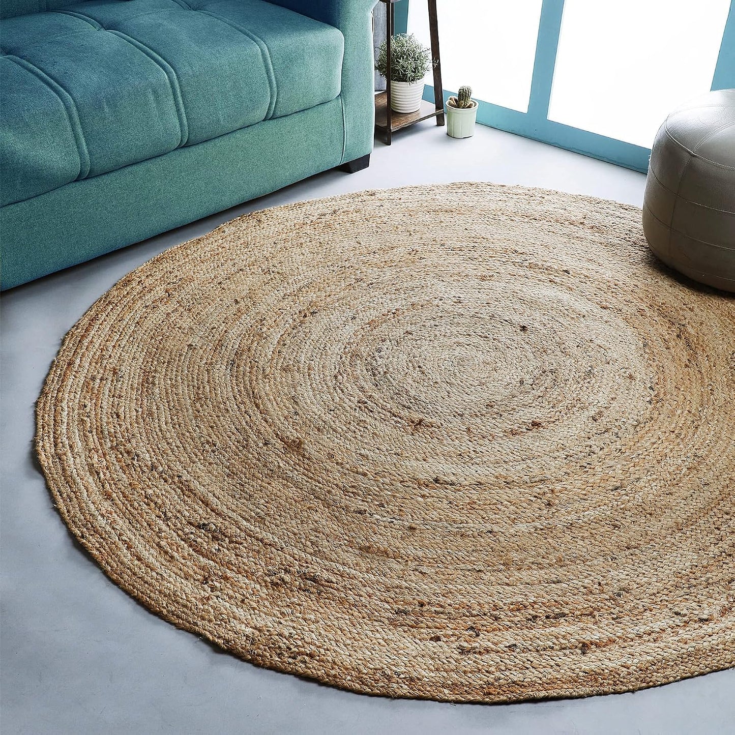 Alfombra yute tejida a mano 6' redonda estilo boho