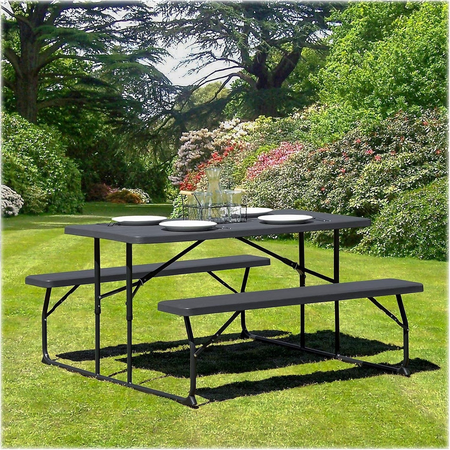 Mesa picnic plegable grano carbón 4.5ft adultos