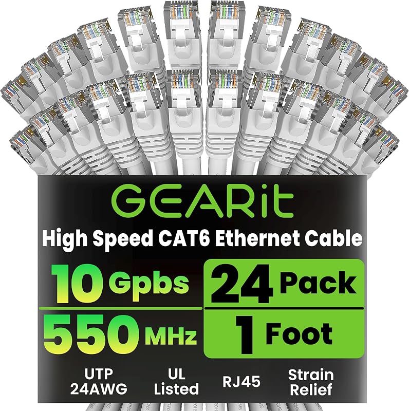 Cable Ethernet Cat6 10 Gbps 24 Pzas 1pie RJ45 conectores oro