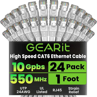 Cable Ethernet Cat6 10 Gbps 24 Pzas 1pie RJ45 conectores oro