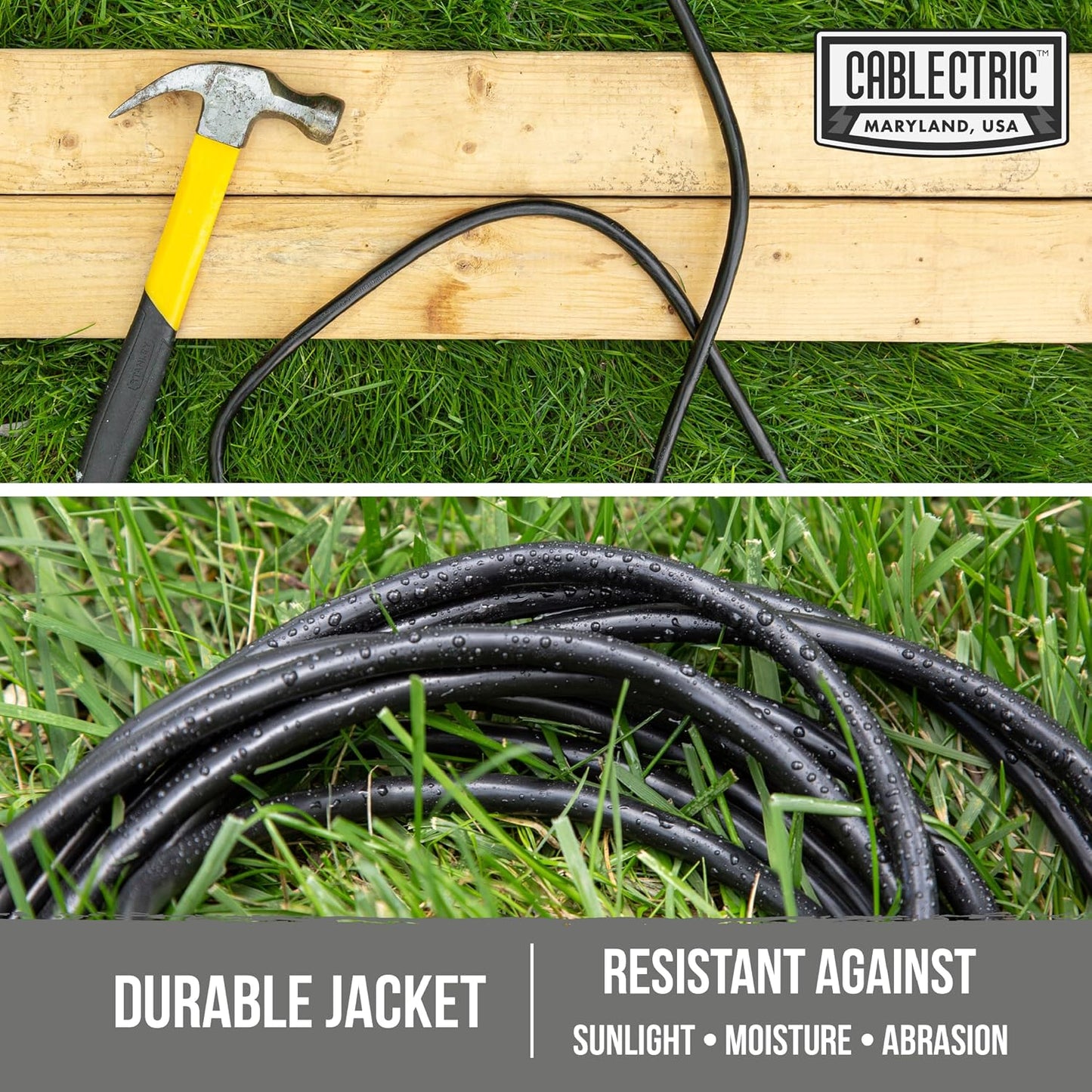 Cable extensión exterior 100ft 3 tomas SJTW negro duradero