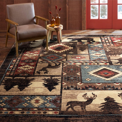 Alfombra rectangular 1.8x2.7ft marrón/rojo