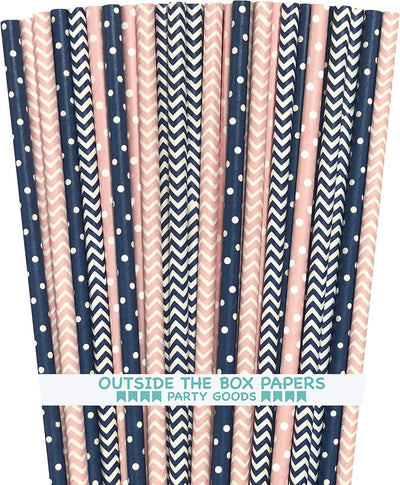 Pajitas papel chevron rosa azul marino 7.75pulg pack 100