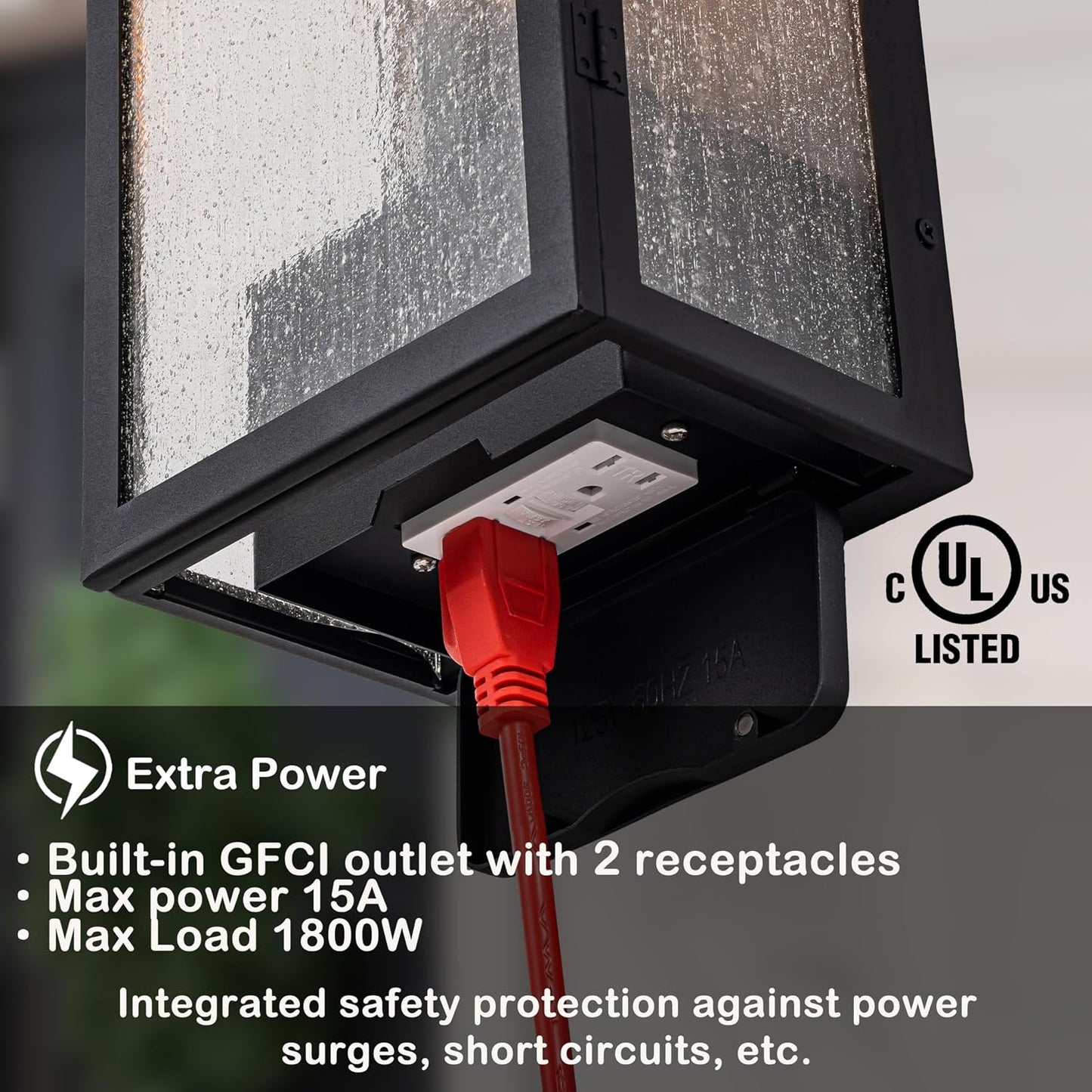 Luz Porche GFCI aluminio impermeable vidrio semillado