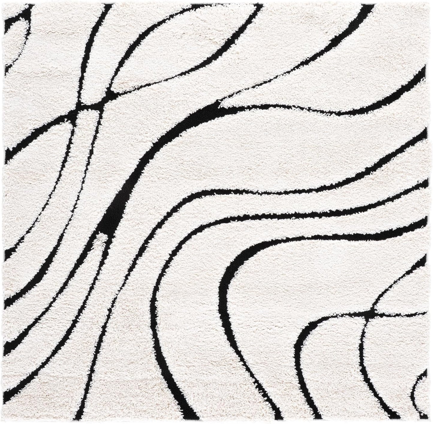Alfombra cuadrada 5ft marfil y negro no pelusa 1.2pulg